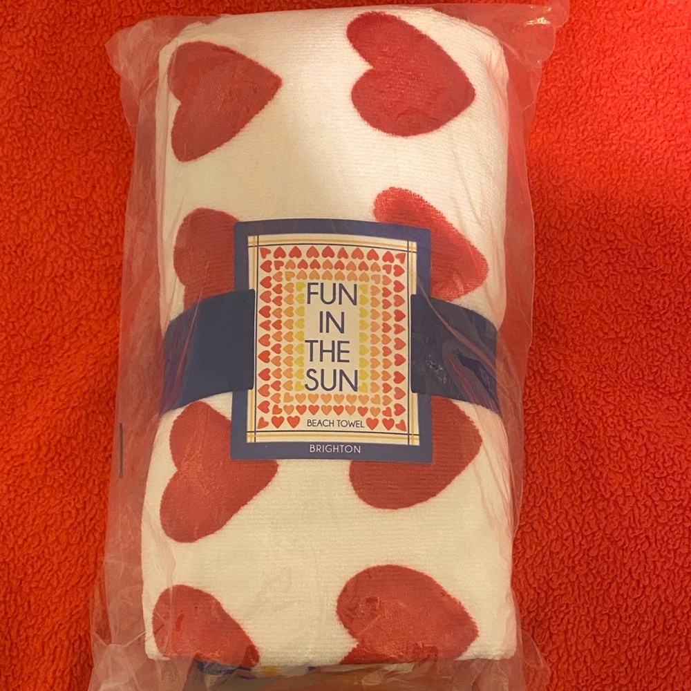 Brighton Red Heart Beach Towel - White Background